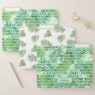 Watercolor Tropical Leaves Succulent Plants Custom File Folder