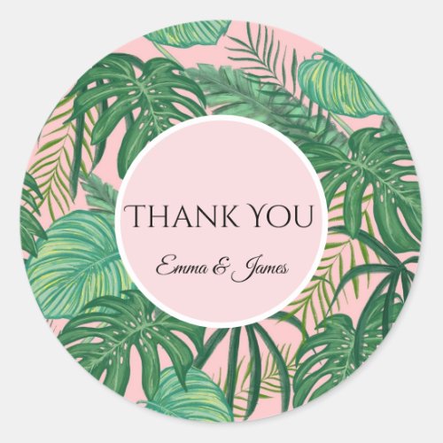 Watercolor Tropical Leaves Thank You Sticker