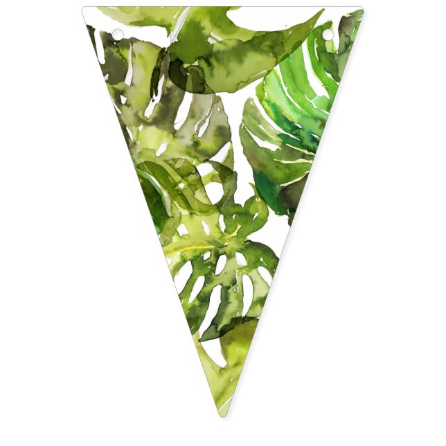 Watercolor Tropical Leaves wedding  monogram Bunting Flags (First Flag)