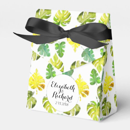 Watercolor Tropical Leaves wedding  monogram Favor Boxes