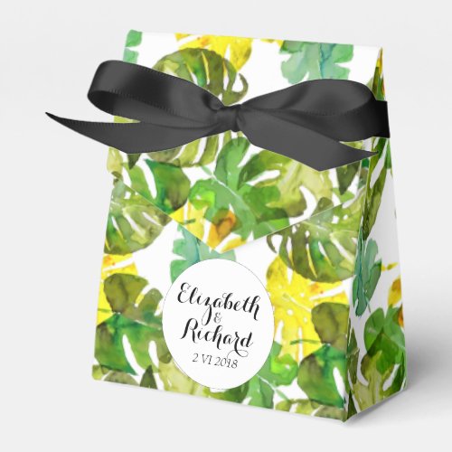 Watercolor Tropical Leaves wedding  monogram Favor Boxes