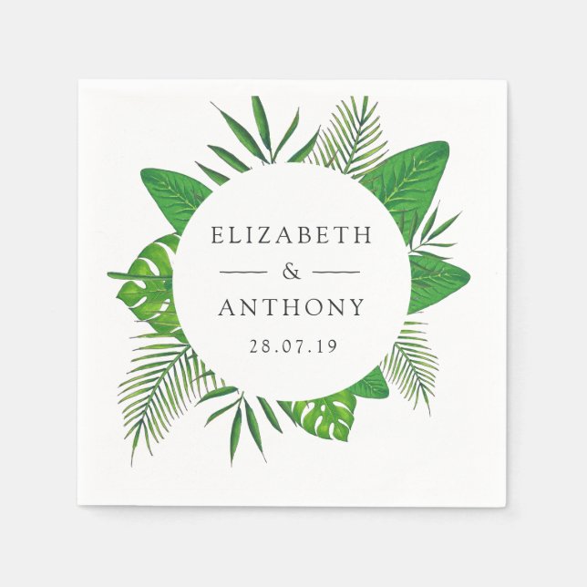 Watercolor Tropical Leaves Wedding Napkins (Front)