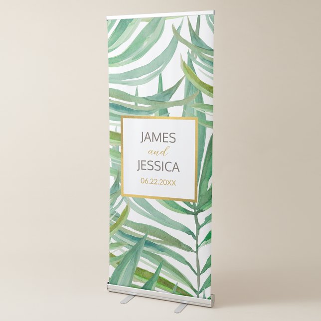 Watercolor Tropical Leaves Wedding Reception Retractable Banner (Creator Uploaded)