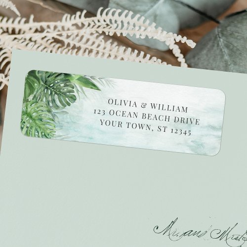 Watercolor Tropical Leaves Wedding Return Address Label