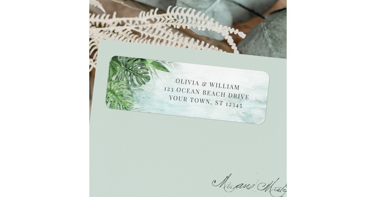 Watercolor Tropical Leaves Wedding Return Address Label | Zazzle