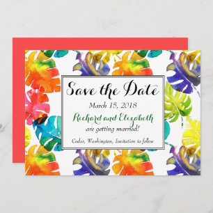 Watercolor Tropical Leaves wedding Save the Date Invitation