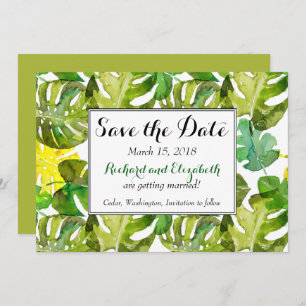 Watercolor Tropical Leaves wedding Save the Date Invitation