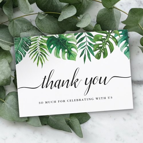 Watercolor Tropical Leaves Wedding Thank You Card