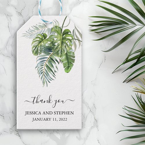 Watercolor Tropical Leaves Wedding  Thank you   Gift Tags