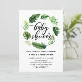 Watercolor Tropical Leaves Wreath Baby Shower Invitation (Standing Front)