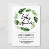 Watercolor Tropical Leaves Wreath Baby Shower Invitation (Front)