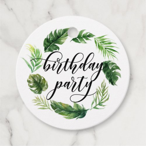 Watercolor Tropical Leaves Wreath Birthday Luau Favor Tags