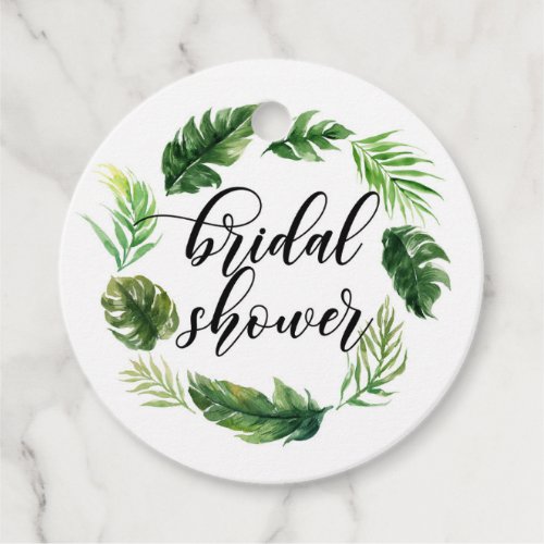 Watercolor Tropical Leaves Wreath Bridal Shower Favor Tags