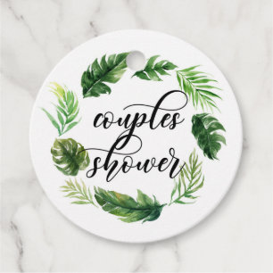 Watercolor Tropical Leaves Wreath Couples Shower Favor Tags