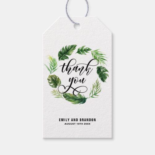 Watercolor Tropical Leaves Wreath Thank You ddd Gift Tags