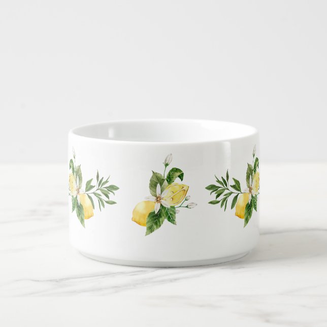 Watercolor Tropical Lemons Chili  Bowl (Center)