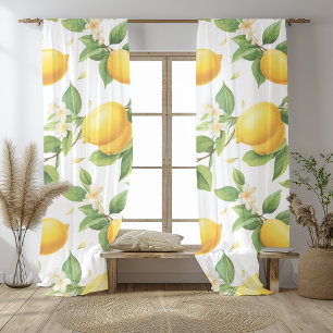Watercolor Tropical Lemons Seamless Pattern Sheer Curtains