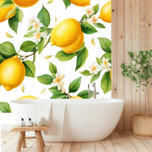 Watercolor Tropical Lemons Seamless Pattern Wallpaper