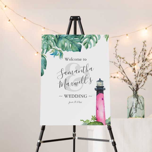 Watercolor Tropical Lighthouse Wedding Welcome Foam Board (In Situ (Stand))