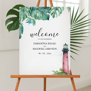 Watercolor Tropical Lighthouse Wedding Welcome Foam Board