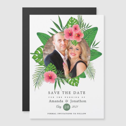 Watercolor Tropical Luau Aloha Wedding Photo Magnetic Invitation