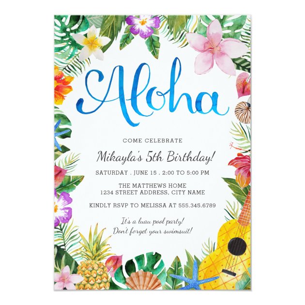 Tropical Luau Birthday Invitations