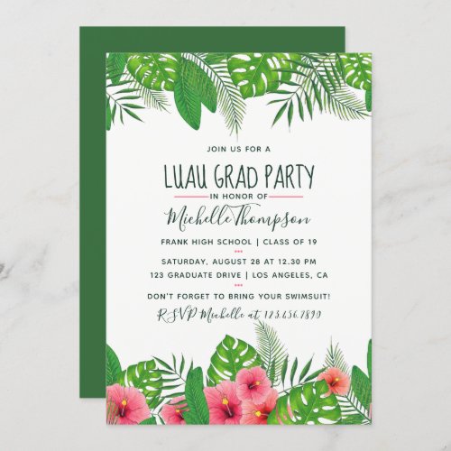 Watercolor tropical Luau Graduation Party Invitation