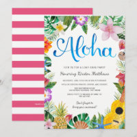 Watercolor Tropical Luau Graduation Party Invite