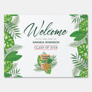 Watercolor tropical Luau Graduation Welcome Sign