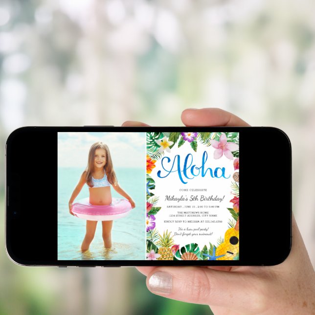 Watercolor Tropical Luau | Photo Birthday Party Invitation (Front Digital)