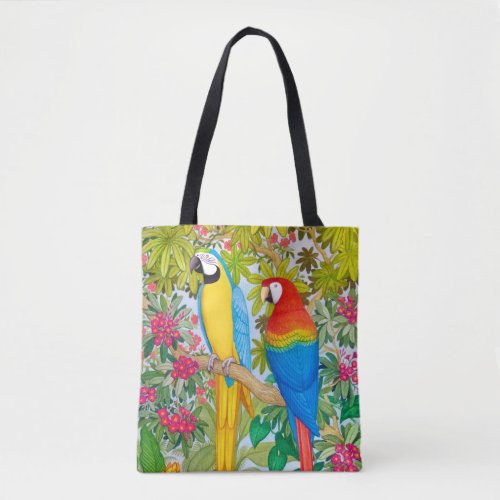 Watercolor Tropical Macaw Parrots Tote Bag