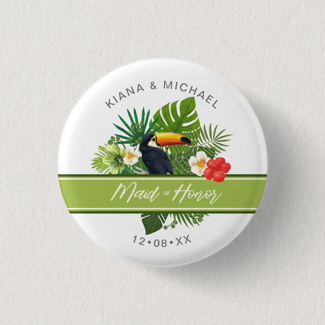 Watercolor Tropical Maid of Honor Green ID577  Button (Front)
