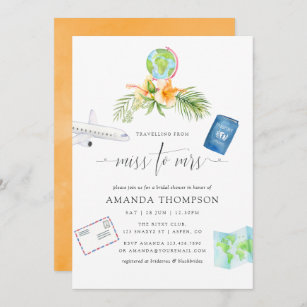 Watercolor Tropical Miss To Mrs Bridal Shower Invitation