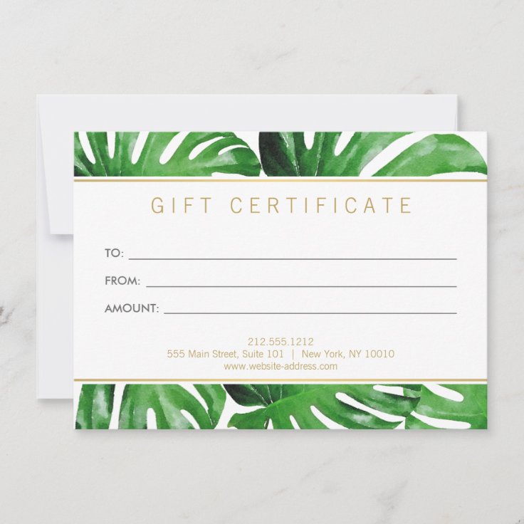 Watercolor Tropical Monstera Gift Certificate Invitation | Zazzle