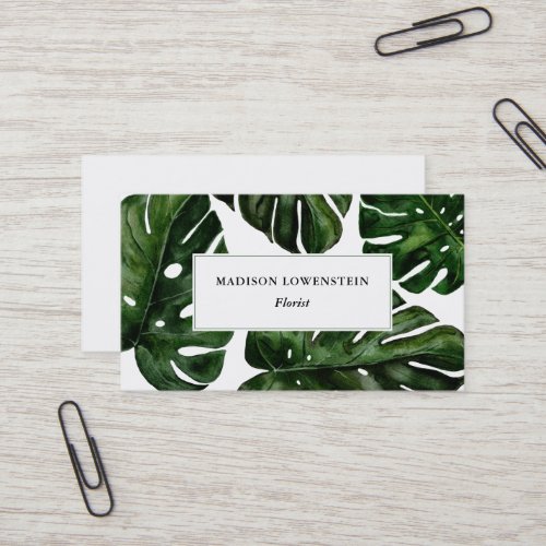 Watercolor Tropical Monstera Leaves Botanical Business Card