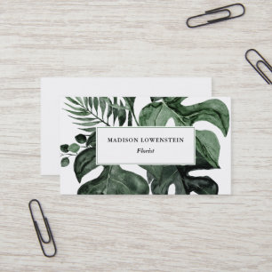 Watercolor Tropical Monstera Leaves Greenery Business Card
