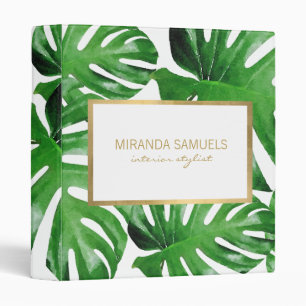 Watercolor Tropical Monstera Leaves Pattern 3 Ring Binder