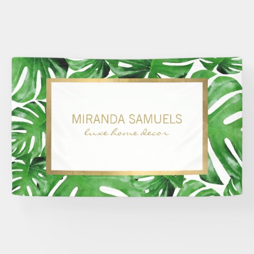 Watercolor Tropical Monstera Leaves Pattern Banner