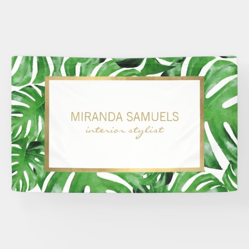 Watercolor Tropical Monstera Leaves Pattern Banner