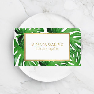 Watercolor Tropical Monstera Leaves Pattern Business Card