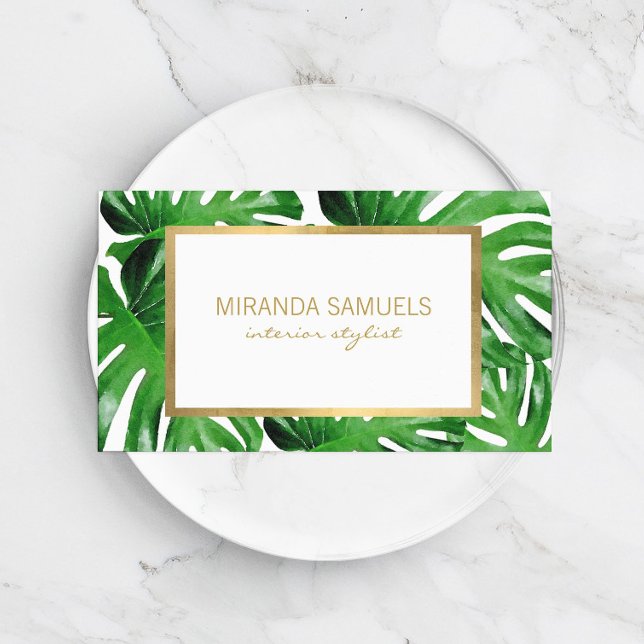 Watercolor Tropical Monstera Leaves Pattern Business Card (Creator Uploaded)