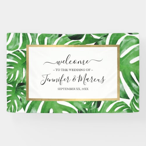 Watercolor Tropical Monstera Leaves Pattern Event Banner