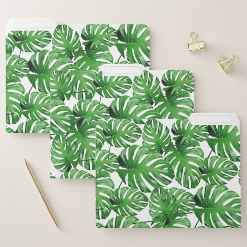 Watercolor Tropical Monstera Leaves Pattern File Folder