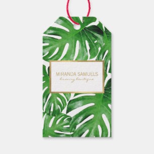 Watercolor Tropical Monstera Leaves Pattern Gift Tags