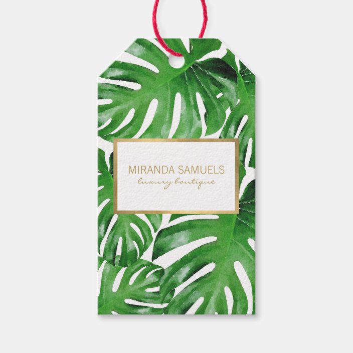Wallpaper Watercolor Tropical Monstera Leaves Pattern Gift Tags Zazzle Com HD