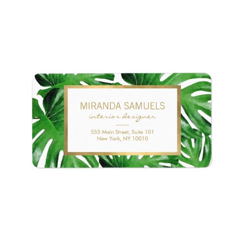 Watercolor Tropical Monstera Leaves Pattern Label