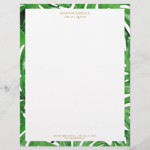 Watercolor Tropical Monstera Leaves Pattern Letterhead