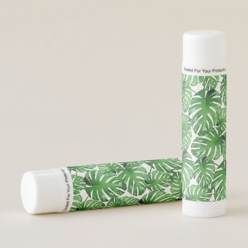 Watercolor Tropical Monstera Leaves Pattern Lip Balm