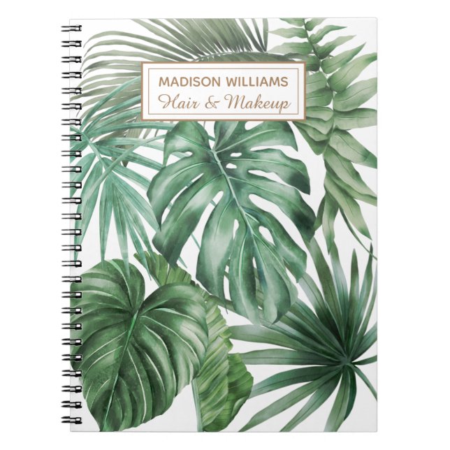 Watercolor Tropical Monstera Leaves Pattern Notebook (Front)