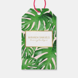 Watercolor Tropical Monstera Leaves Pattern Pink Gift Tags